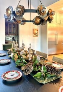 Tasteful dining room decorated for Christmas by Patton Christmas Designs by Yvette